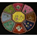 A Chinese Export nine-piece hors d'oeuvres set, comprising a central octagonal dish and eight