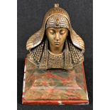 French School (early 20th century), a gilt bronze, of an Egyptian Revival Beauty, bust length,