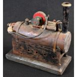 A scratch-built model stationery engine, copper boiler, horizontal piston, 18.5cm long