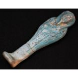 Antiquities - an Ancient Egyptian turquoise faience ushabti (shabti), incised with hieroglyphs, 12cm