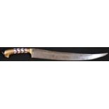 An Indian kindjahl dagger, 28cm curved filleted blade, the hilt decorated in the Gujarat manner with