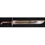 A 19th century machete or bowie knife, probably Indian, 46cm single-edged fullered blade, the