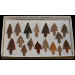 Antiquities - Stone Age, sixteen North African triangular flint arrowheads, various hues and