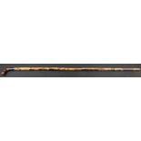 A 19th century sword stick, 69cm etched blade, L-shaped tortoiseshell handle, bamboo shaft, 89.5cm
