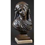 French School (late 19th century), a dark patinated bust, of a Grecian Revival beauty, white