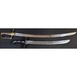 A 19th century officer's sword, 67.5cm curved single-edged fullered blade, brass stirrup-hilt,