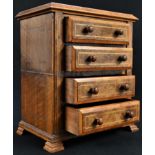 A 'Victorian' walnut burr walnut table top collector's cabinet, oversailing rectangular top above