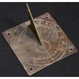 A 19th century brass sundial, Roman numerals, shaped gnomon, 9cm wide