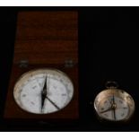 A late 19th century compass, 5.5cm circular register, square mahogany case, the hinged cover