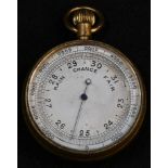 A 19th century gilt brass pocket aneroid barometer, 4.5cm dial with adjustable outer chapter, 6.