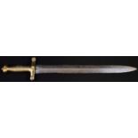 A 19th century Continental gladius pioneer's sword, 48cm straight double-edged blade, brass hilt