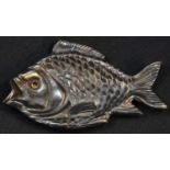 An early 20th century dark patinated bronze novelty dish, cast as a fish, 14cm long