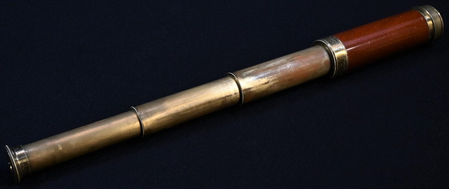 A 19th century mahogany and brass three-draw pocket telescope, by G & C Dixey, Opticians to the - Image 3 of 4
