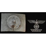 A Third Reich Nazi German Hitler Youth belt buckle, 6.5cm wide; a 1939 clasp to the Iron Cross (2)