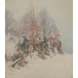 Alfred Hierl (German, mid 20th century) Snowy Day signed, oil on board, 40cm x 33cm