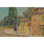 Attrtibuted to Charles Archer A.R.C.A Villa a Canne, France inscribed to verso and dated 1956, oil
