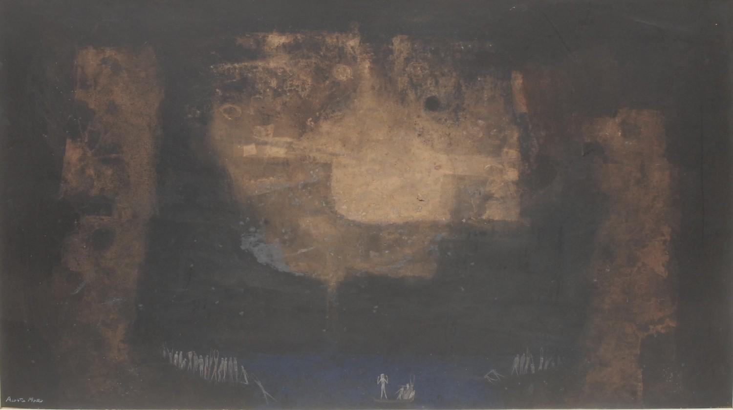 Alosta Moro Abstract Landscape signed, mixed medium, 47cm x 83cm