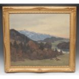Alfred Hierl (German, mid 20th century) Cattle Grazing, Ronsdorf, Rheinland signed, oil on board,