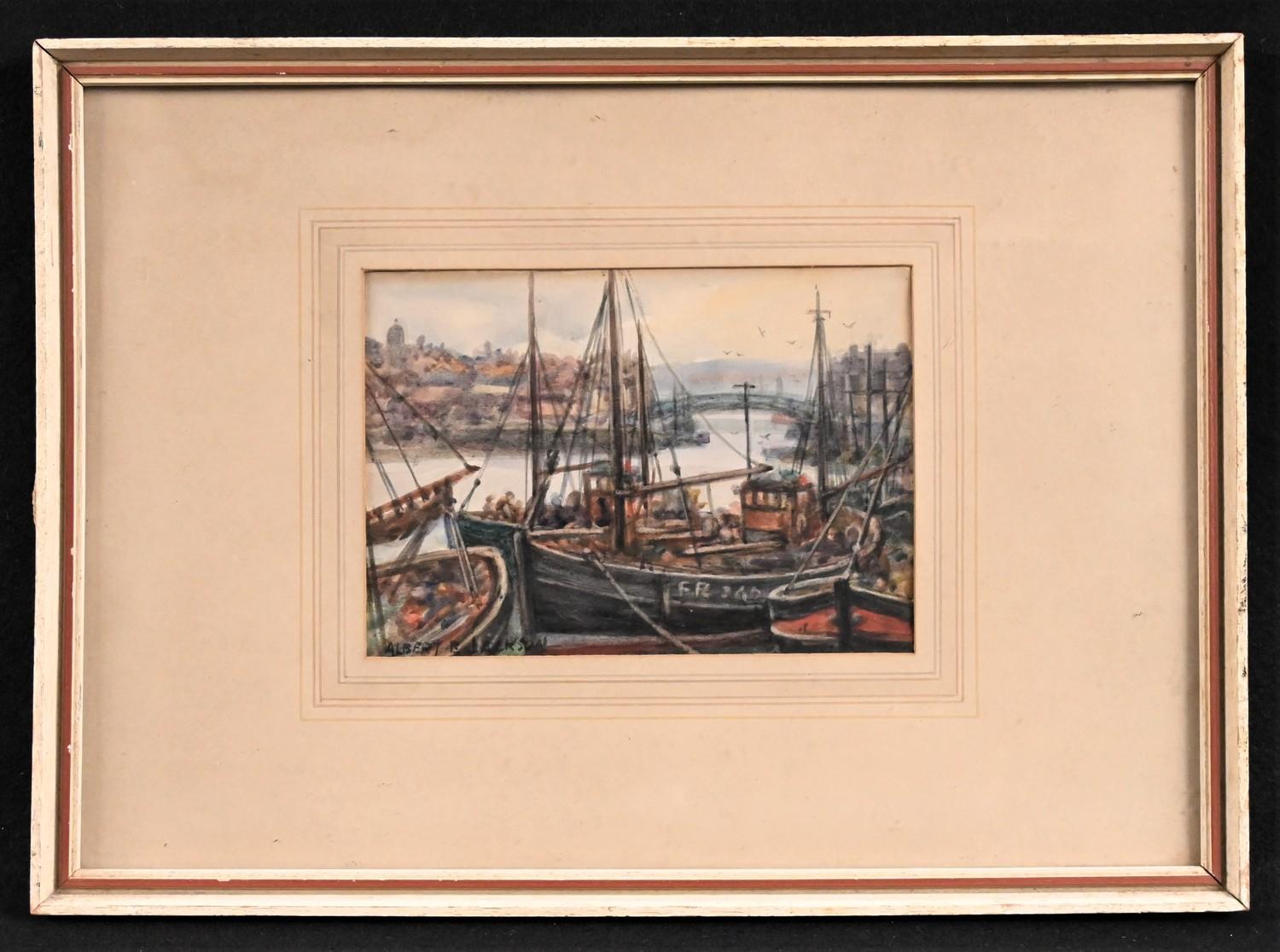 Albert Jackson (late 19th watercolur) Moored Sailing Boats signed, watercolour, 11.5cm x 16.5cm