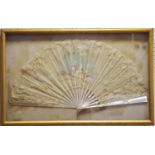 A late 19th century French fan c.1890 signed Mairey, in gesso framed case.