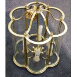 A 20th century brass and glass shaped circular six light ceiling lantern, 53cm high