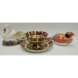 Royal Crown Derby including a 1128 pattern pedestal teacup & saucer; Nesting Swan paperweight,