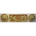 Garden Statuary - a pair of Romanesque plaster roundels, moulded with double faced head, 33cm