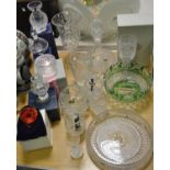 Glassware, mostly cut crystal, comprising a Fermanagh crystal green and glass bowl, the base