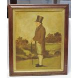 English School Portrait of a Gentleman, wearing a top hat and holding a cane oil on canvas, 46cm x