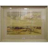 Angus Rands, Sheep on the Yorkshire Dales, watercolour, signed and framed