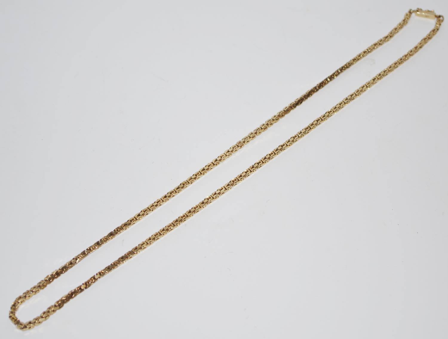A 9ct gold fancy Byzantine link necklace, 58cm long, 32.2g