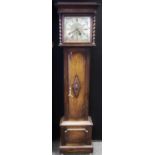 An early 20th century oak glazed longcase clock, brass dial, roman numerals, 18th century style