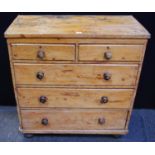 A victorian pine chest of two short over three long 107cm hih x 97cm wide x 47cm deep