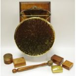 Boxes and Objects - an Edwardian Art Nouveau brass dinner gong, bronzed wall hanging bracket, a