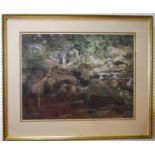 R. C. Naylor (local artist) Burbage Brook at Padley Woods pastel study, framed