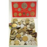 Numismatics - a George III penny, 1799; George II penny; Queen Victoria pennies,and later