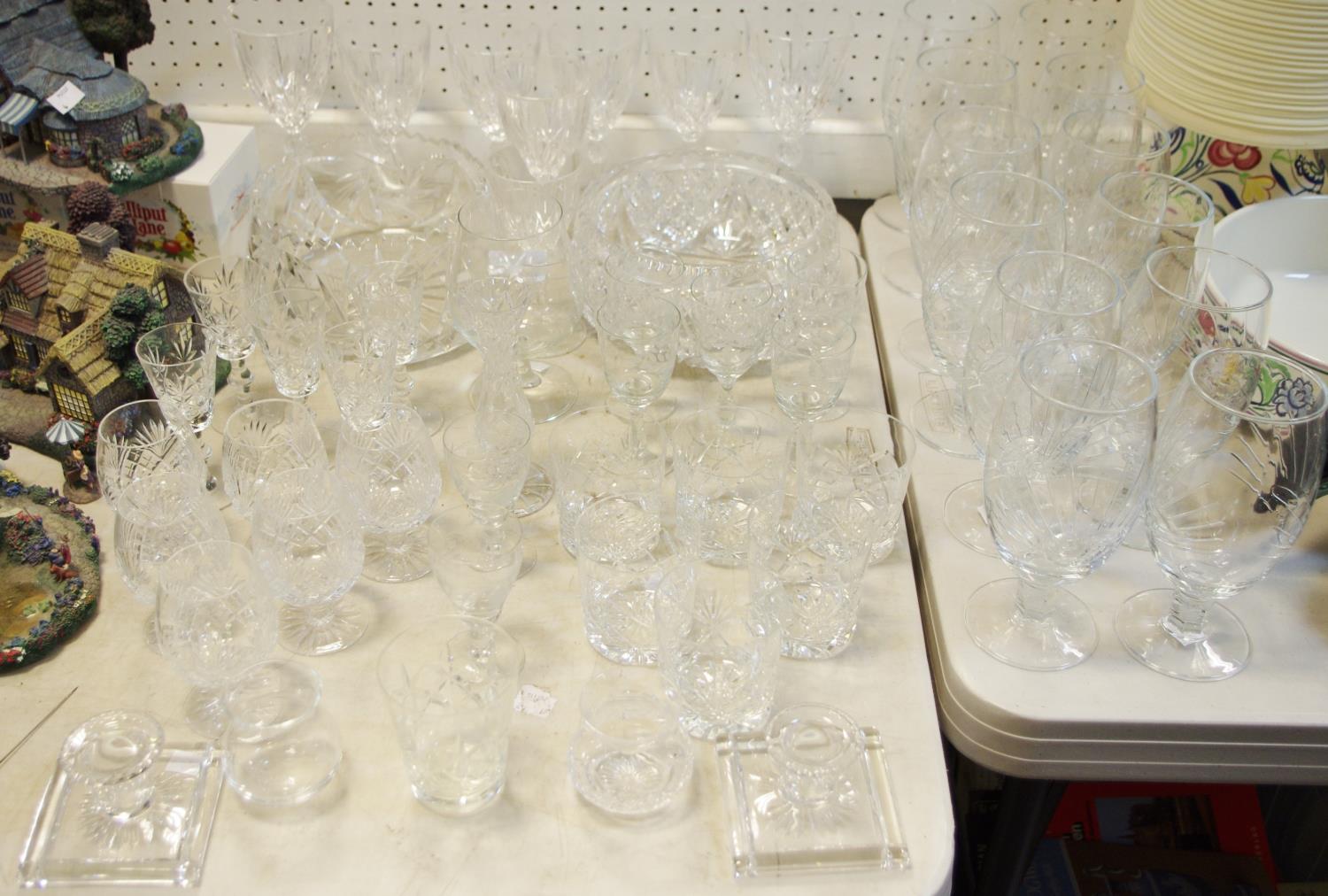 Glass ware - cut glass wine, brandy, whisky tumblers; Stella Artois chalices; dishes etc.