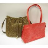 Luxury Fashion - a Dilucio red ostrich skin lady's handbag, 35cm wide; another, Fiorenze, green ,