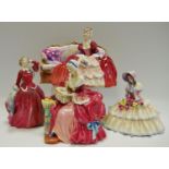 A Royal Doulton figure, Belle O'the Ball HN1997; others, Day dreams HN1731; Penelope; Blithe Morning