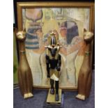 Egyptian Interest - a pair of gold coloured figures, seated Cat temple guardians, 102cm high; a