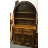 A dome top Priory style dresser. two null fronted drawers over cupboard to base. 179cm high x 91cm