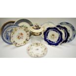 Ceramics - a 19th century blue and white seated geisha plate; others Royal Worcester, Coalport,