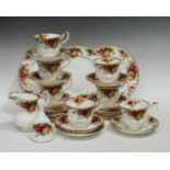A Royal Albert Old Country Roses pattern tea set, senen cups, nine saucers, plates, milk jug, etc