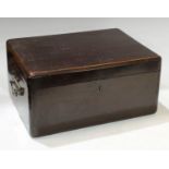 An Edwardian mahogany work box, hinged cover enclosing a fitted tray, brass handles to sides, c.1905