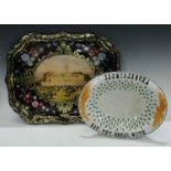 A 19th century bread plate, Eat Thy Bread With Thankfulness, 37cm ; a Toleware type commemorative