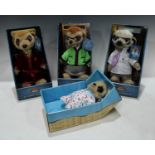 Advertising - a set of four Comparethemeerkat dolls, Aleksandr, Sergei, Maiya and Oleg, boxed