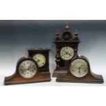 Clocks - A late 19th century Junghan's mantel clock, architectural oak case, others American;