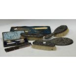 Silver & Plate - a Victorian silver four piece dressing table set, mirror, comb, clothes brush and