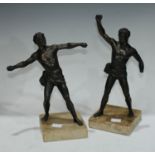 A 20th century bronzed spelter figure of a male Greek athlete, square marble base, 22cm high;