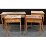 A vintage double seater school desk, hinged writing surface, 107cm wide; others single seaters, 56cm